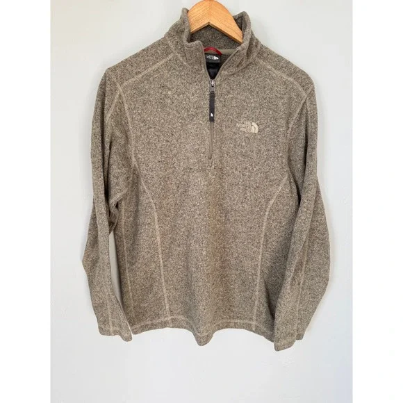 The North Face Gordon Lyons Quarter Zip Fleece Sweater Mens Small Brown Heather - Picture 2 of 7